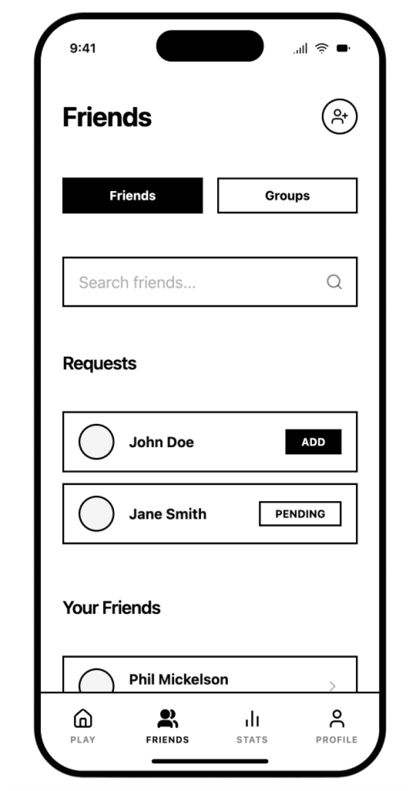 Friends Wireframe