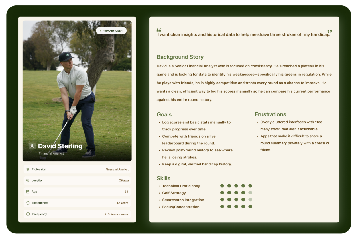 Persona David Sterling — Financial Analyst, Experienced Golfer